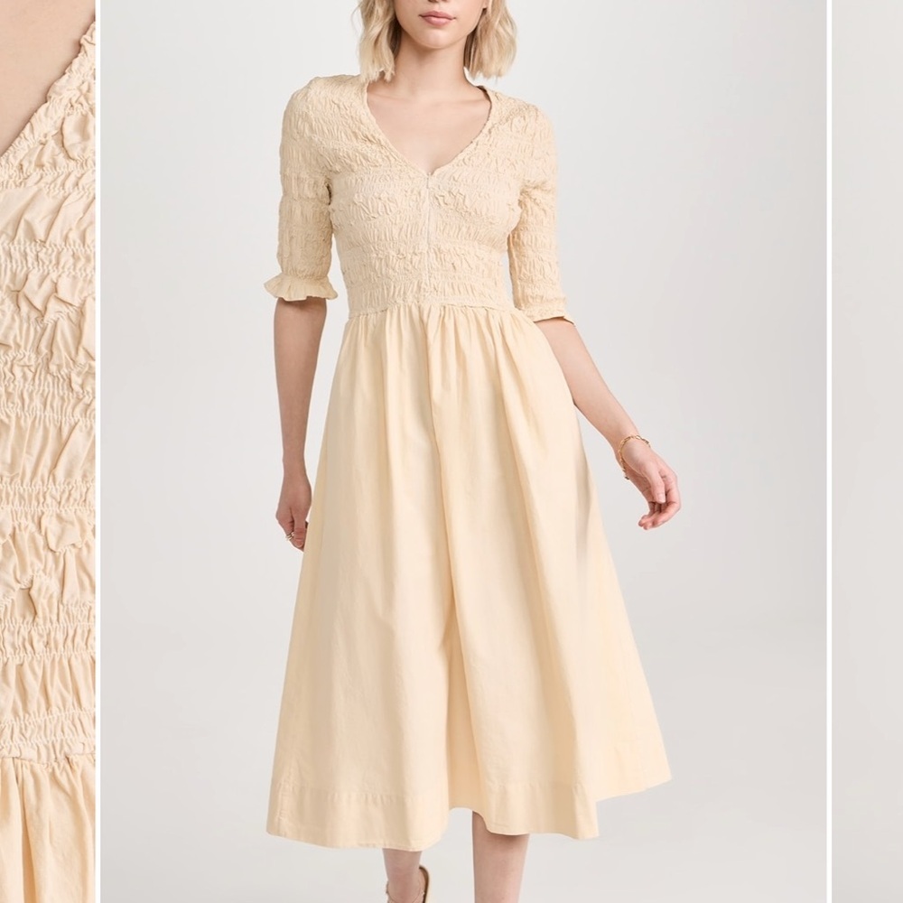 Sea NY JUNI SMOCKED MIDI DRESS IN SAND Medium 
SeaNY